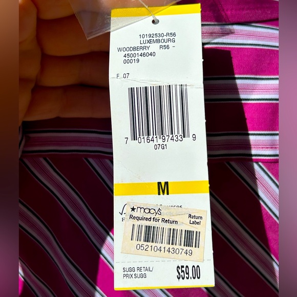 NWT JONES NEW YORK sM button down Magenta w/blk/wht contrasting fabric detail - Picture 5 of 8